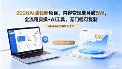 2026AI赚钱新项目，内容变现单月破5W，全流程实操+AI工具，无门槛可复制