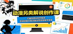动漫另类解说创作课：打破同质化创作瓶颈，吃透选题文案流量运营实现账号变现