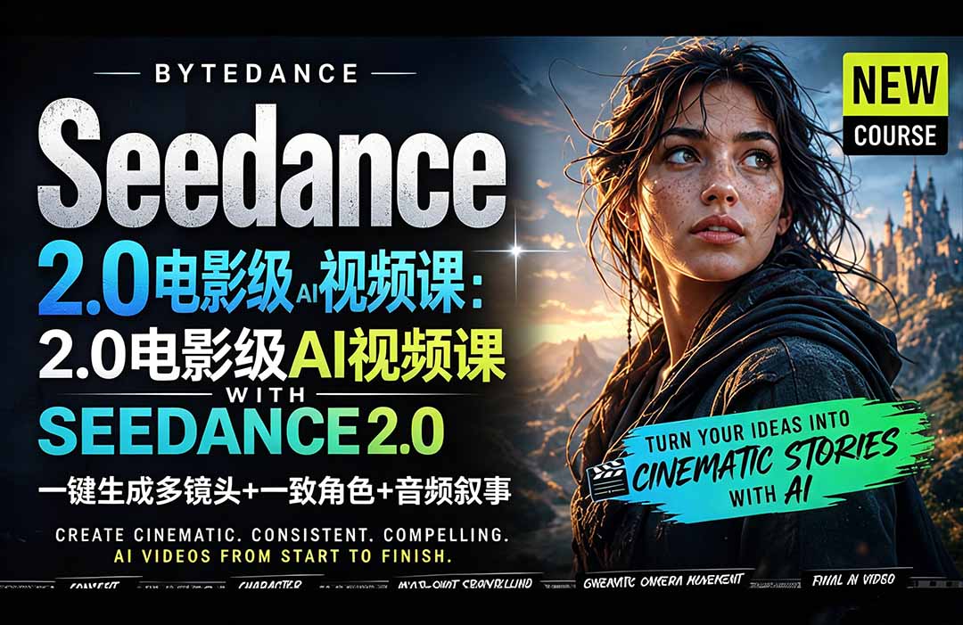 Seedance 2.0电影级AI视频课:一键生成多镜头+一致角色+音频叙事