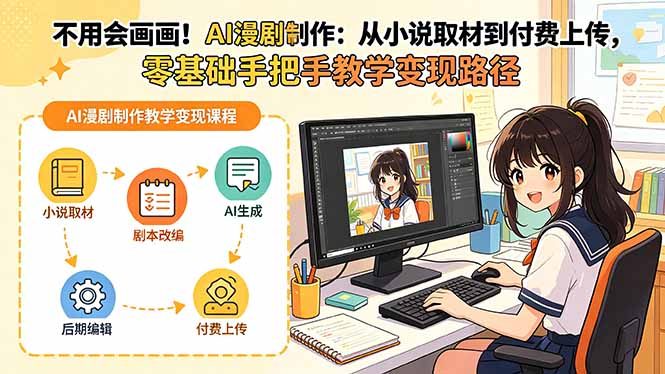 不用会画画!AI漫剧制作:从小说取材到付费上传,零基础手把手教学变现路径