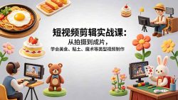 短视频剪辑实战课：从拍摄到成片，学会美食、粘土、魔术等类型视频制作