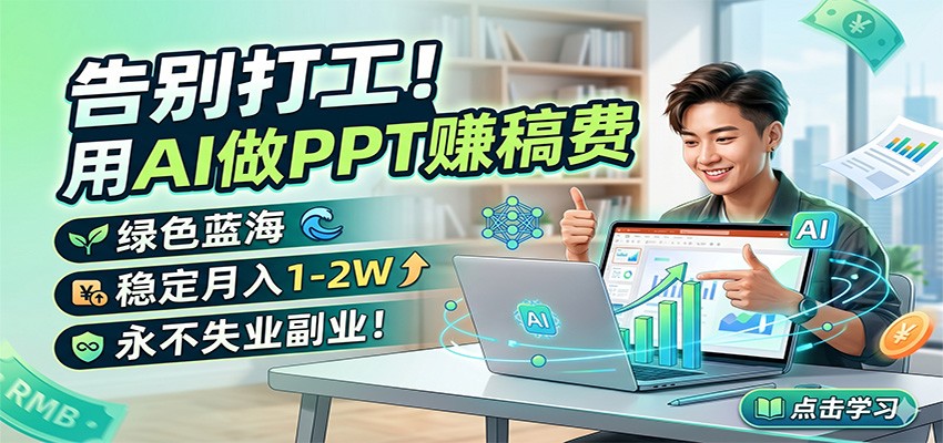 告别打工!用AI做PPT赚稿费,绿色蓝海,稳定月入1-2W,永不失业副业!