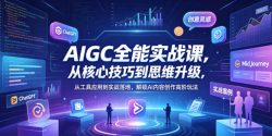 AIGC全能实战课，从核心技巧到思维升级，从工具应用到实战落地，解锁AI内容创作高阶玩法