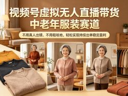视频号虚拟无人直播带货中老年服装赛道，不用真人出镜、不用租场地，轻松实现持续出单稳定盈利