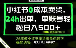小红书0成本AI卖货，24小时出单，全流程托管，保底日入500+，每天十几分钟就够了【揭秘】