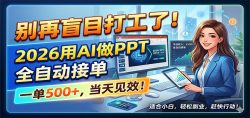 别再盲目打工了！2026用AI做PPT全自动接单，一单5张+，当天见效！