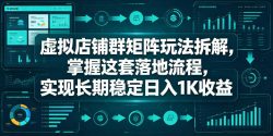 虚拟店铺群矩阵玩法拆解，掌握这套落地流程，实现长期稳定日入1K收益【揭秘】