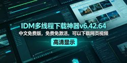 IDM多线程下载神器v6.42.64中文免费版，免费免激活，可以下载网页视频(例如飞书文档内的视频)