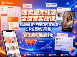 速卖通无线端全运营实战课，活动设置・FEED内容运营・CPS网红带货，抓无线流量提转化