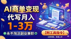 AI商单变现，靠代写月入1-3万，永不淘汰副业兼职【附工具指令】