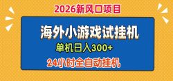 单机日产300+！ 海外广告小游戏试玩搬砖，24小时脚本全自动挂机