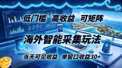 海外智能采集玩法，低门槛高单价可矩阵，当天可见收益，单窗口30+