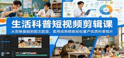 生活科普短视频剪辑课：从剪映基础到图文配音，套用成熟模板轻松量产优质科普短片