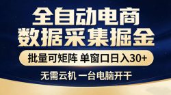 全自动电商数据采集掘金，批量可矩阵单窗口日入30+，无需云机一台电脑开干【揭秘】