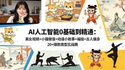 AI人工智能0基础到精通：美女视频+小猫做饭+动漫小故事+福娃+古人健身，20+爆款类型实战教学