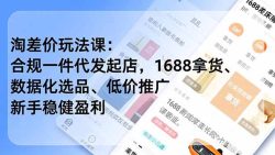 淘差价玩法课：合规一件代发起店，1688拿货、数据化选品、低价推广，新手稳健盈利(更新6月