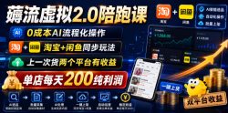 薅流虚拟2.0陪跑课，0成本AI流程化操作，淘宝+闲鱼同步玩法，上一次货两个平台有收益，单店每天200纯利润