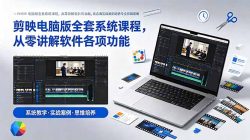 剪映电脑版全套系统课程，从零讲解软件各项功能，结合海量实战案例培养专业剪辑思维