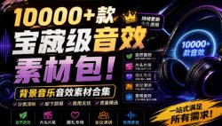 宝藏级音效素材包！10000+款背景音乐音效素材合集，自然片头婚礼会议常用音效包，分类清晰