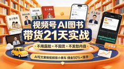 视频号AI图书带货21天实战：不用露脸×不囤货×不发愁内容，AI写文案做视频挂小黄车，佣金50%+爆单
