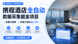 携程酒店全自动数据采集掘金 批量可矩阵 单窗口轻松日入30+