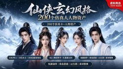 200个仙侠玄幻仿真人素材◆10男主×10女主×180配角，4K资料卡+AI生图提示词，漫剧必备