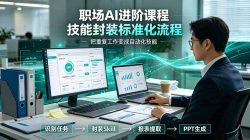 职场AI进阶课程；多类实用Skill工具实操，专属技能封装标准化流程，报表行业报告一键提取核心内容