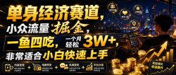 单身经济赛道，小众流量掘金，一鱼四吃，一个月轻松3W+，非常适合小白快速上手【揭秘】