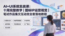AI+UI系统实战课：十周完整教学｜图标IP运营视觉｜笔试作品集交互动效全套落地教程