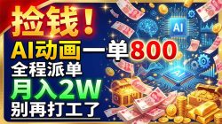 捡钱！AI动画一单800，全程派单，月入2W，别再打工了