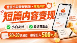 番茄小说最新短篇玩法，稳定日入500+！副业必看，小白可玩，限时开放【揭秘】