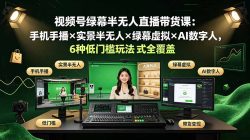 视频号绿幕半无人直播带货课：手机手播×实景半无人×绿幕虚拟×AI数字人，6种低门槛玩法全覆盖