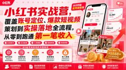 小红书实战营，覆盖账号定位、爆款短视频策划到实操落地全流程，从零到跑通第一笔收入